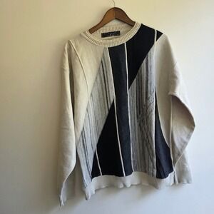 Vintage Protege Collection 3D Knit Sweater Mens Large Geometric Grandpa Core USA